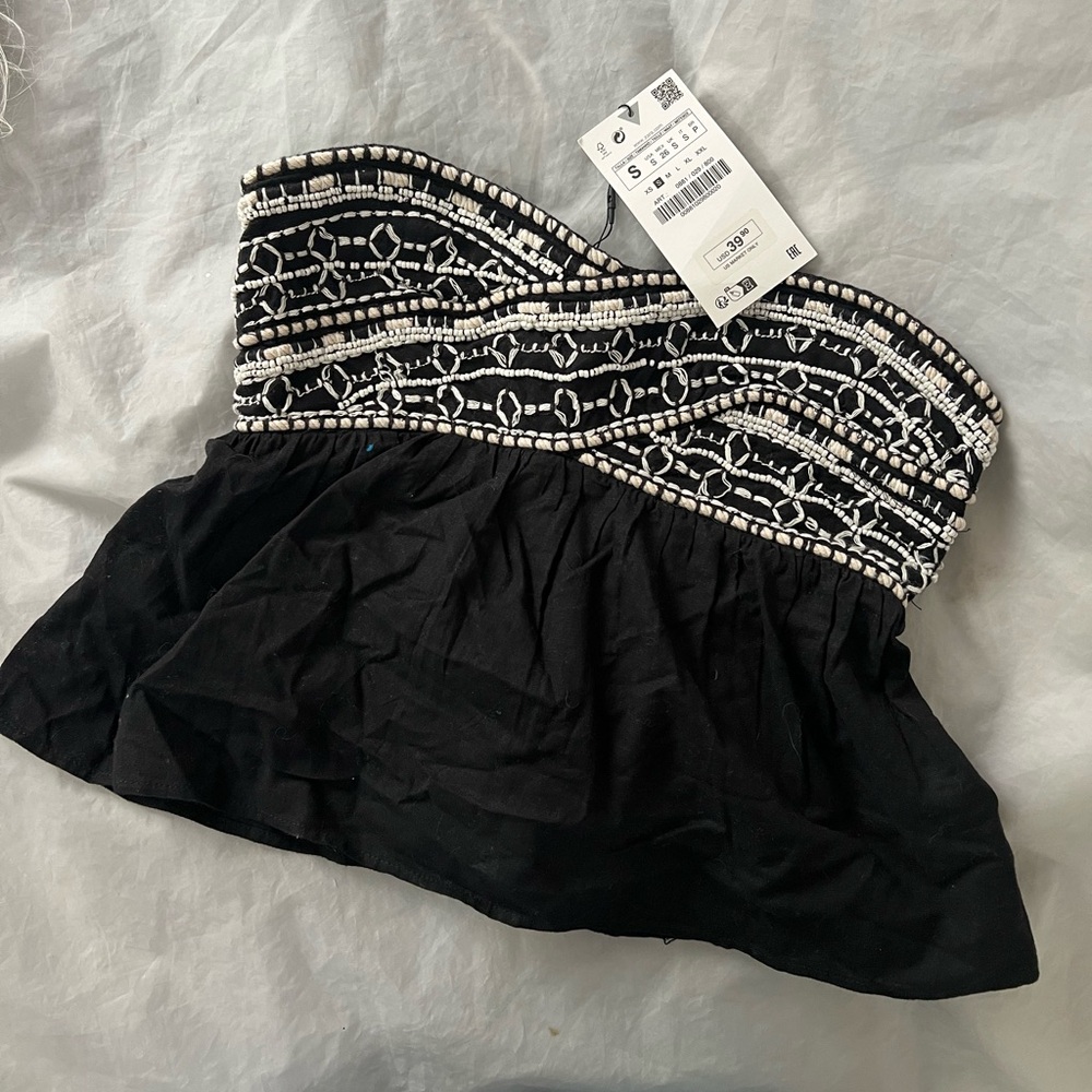 Zara Black and White Beaded Women's Top